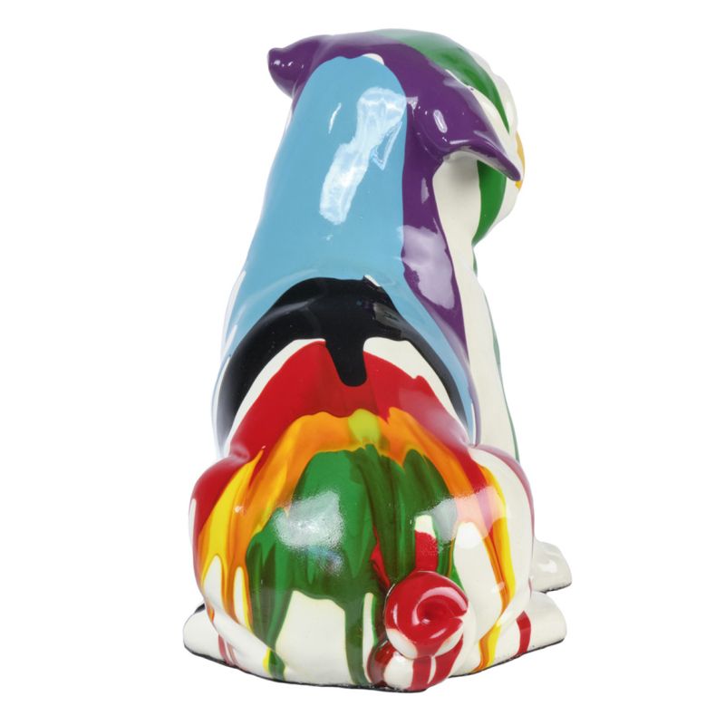 Statue chien carlin assis avec coulure multicolore H20 cm - CARL DRIPS