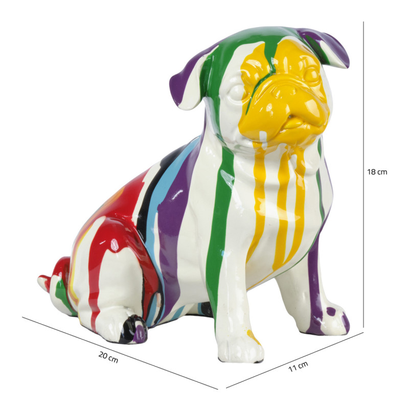 Statue chien carlin assis avec coulure multicolore H18 cm - CARL DRIPS