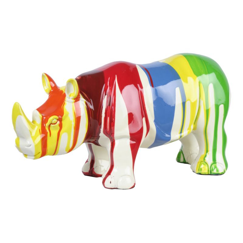 Statue rhinocéros avec coulures multicolores H12 cm - CERO DRIPS 01