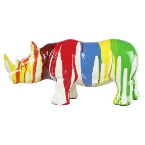 Statue rhinocéros avec coulures multicolores H12 cm - CERO DRIPS 01