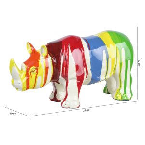 Statue rhinocéros avec coulures multicolores H12 cm - CERO DRIPS 01