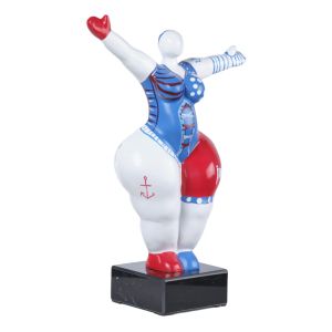Statue femme bras levés avec motifs bleu et rouge H34 cm - LADY PIRATE