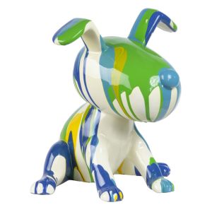 Statue chien assis avec coulures bleu et vert H28 cm - SNOOP DRIPS