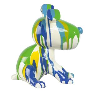 Statue chien assis avec coulures bleu et vert H28 cm - SNOOP DRIPS