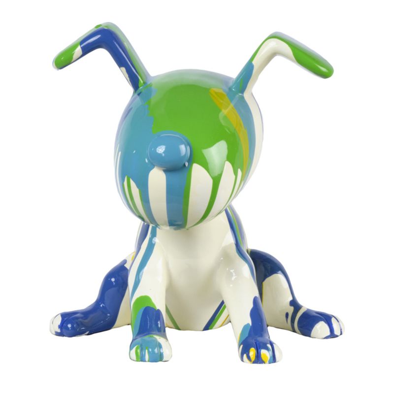Statue chien assis avec coulures bleu et vert H28 cm - SNOOP DRIPS