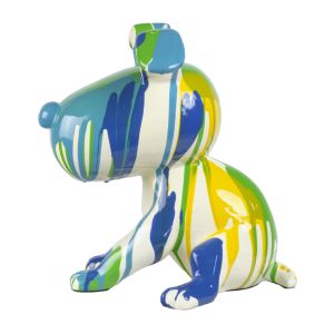 Statue chien assis avec coulures bleu et vert H28 cm - SNOOP DRIPS