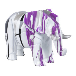 Statue éléphant géométrique coulure noir argenté violet H20 cm - DUMBO