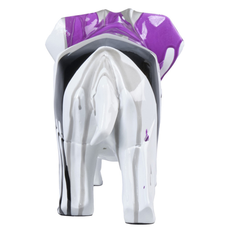 Statue éléphant géométrique coulure noir argenté violet H20 cm - DUMBO