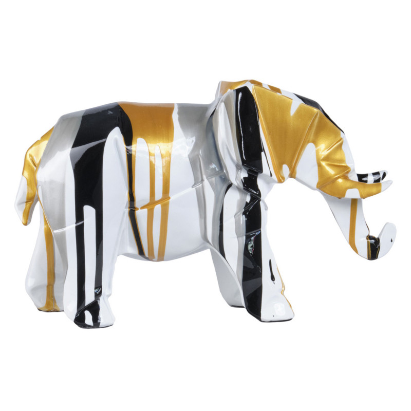 Statue éléphant géométrique coulure noir argenté doré H20 cm - DUMBO
