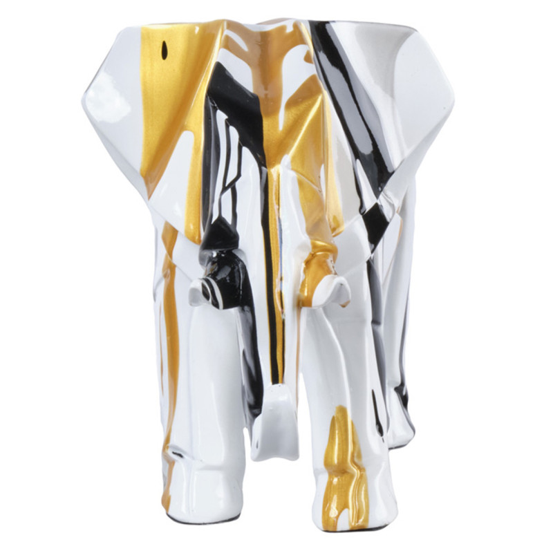 Statue éléphant géométrique coulure noir argenté doré H21 cm - DUMBO