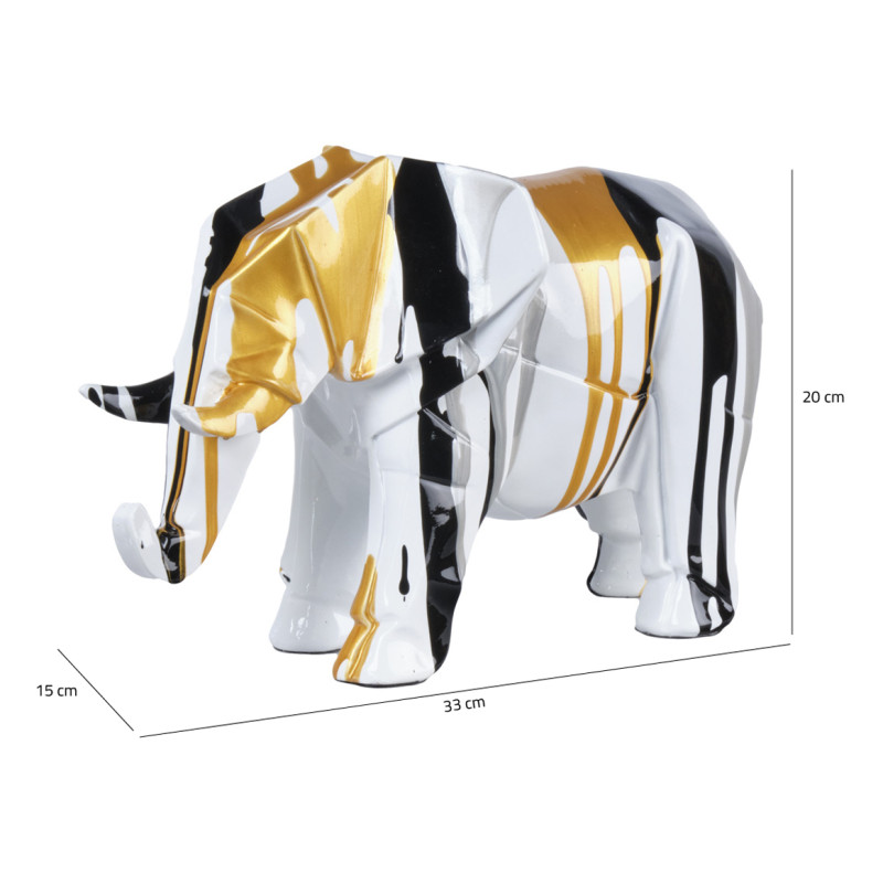 Statue éléphant géométrique coulure noir argenté doré H20 cm - DUMBO
