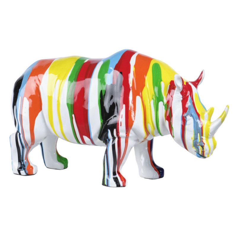 Statue rhinocéros coulures peintures multicolores H17 cm - BASIL DRIPS