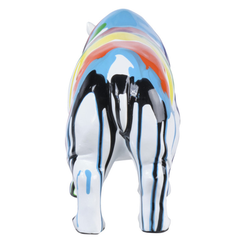 Statue rhinocéros coulures peintures multicolores H17 cm - BASIL DRIPS