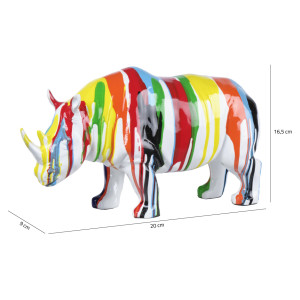 Statue rhinocéros coulures peintures multicolores H17 cm - BASIL DRIPS