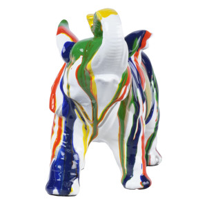 Statue éléphant avec coulures argenté et multicolore H21 cm - DUMBO