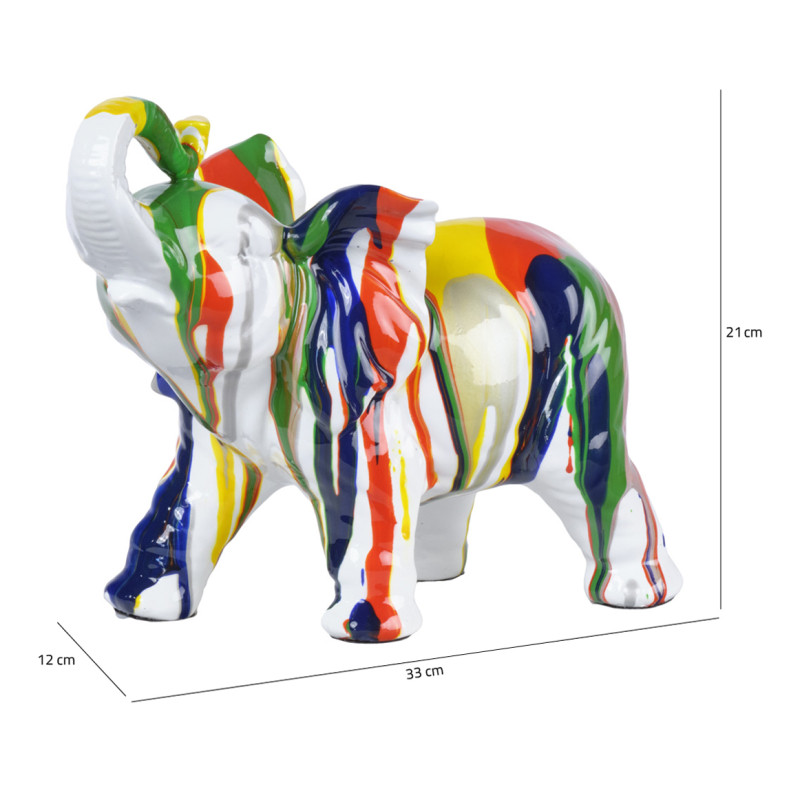 Statue éléphant avec coulures argenté et multicolore H21 cm - DUMBO
