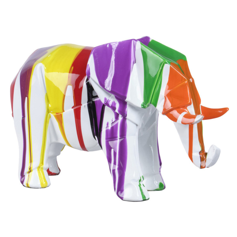 Statue éléphant géométrique coulure noir multicolore H21 cm - DUMBO 01