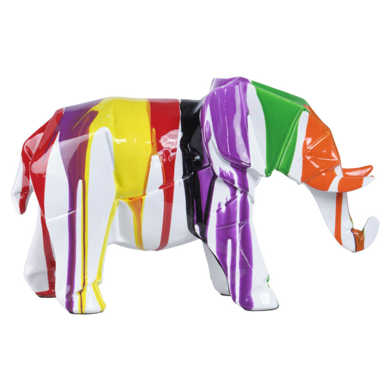 Statue éléphant géométrique coulure noir et multicolore H20 cm - DUMBO