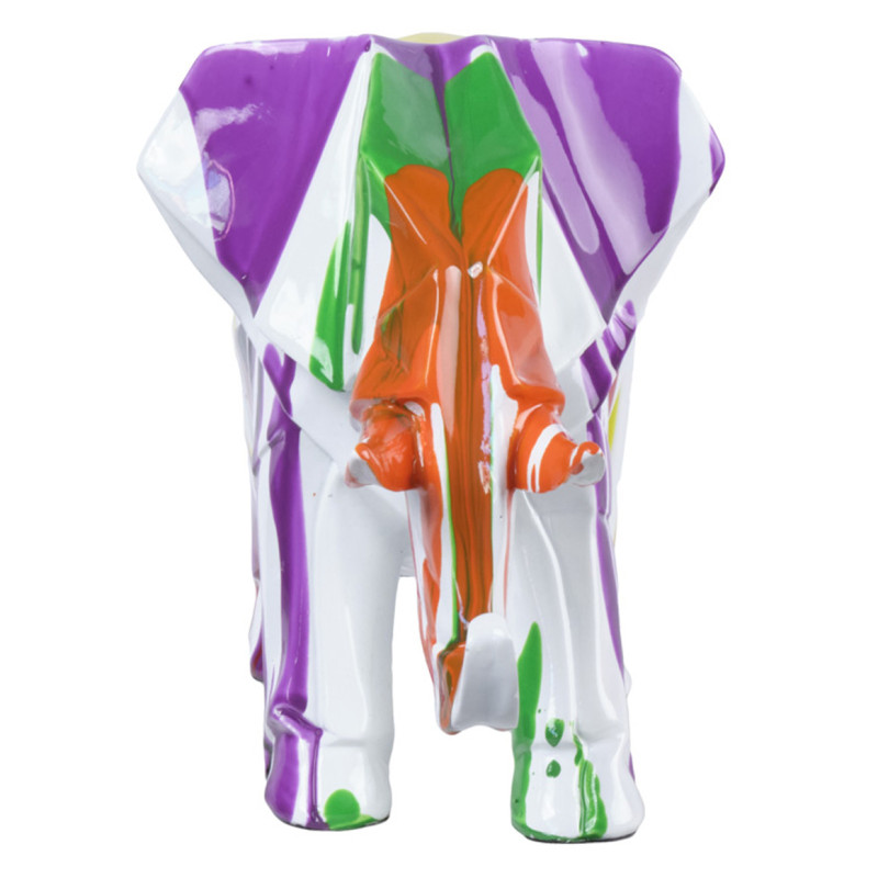 Statue éléphant géométrique coulure noir et multicolore H20 cm - DUMBO