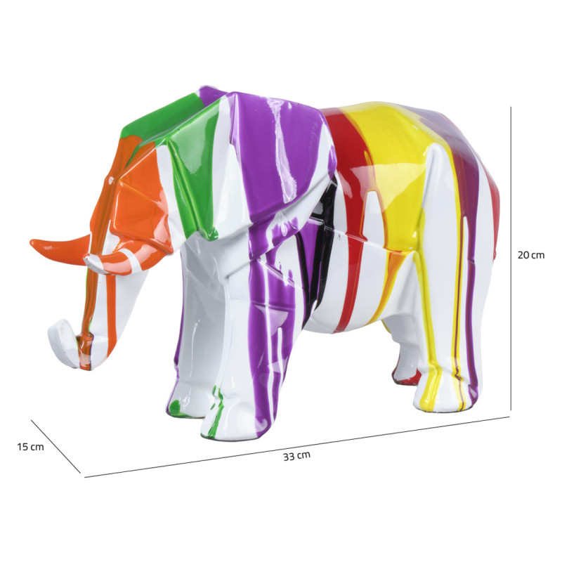 Statue éléphant géométrique coulure noir et multicolore H20 cm - DUMBO