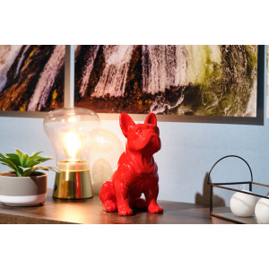 Statue chien boston terrier assis rouge laquée H22 cm - HARU