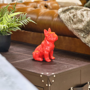 Statue chien boston terrier assis rouge laquée H22 cm - HARU