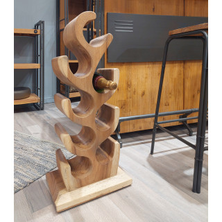Porte Bouteille en Bois de Suar Massif H.77 cm avec 8 Espaces de Stockage - Style Naturel et Exotique - WINE