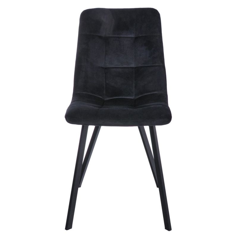 Lot de 2 chaises en velours noir avec piètement métal noir - NAMI