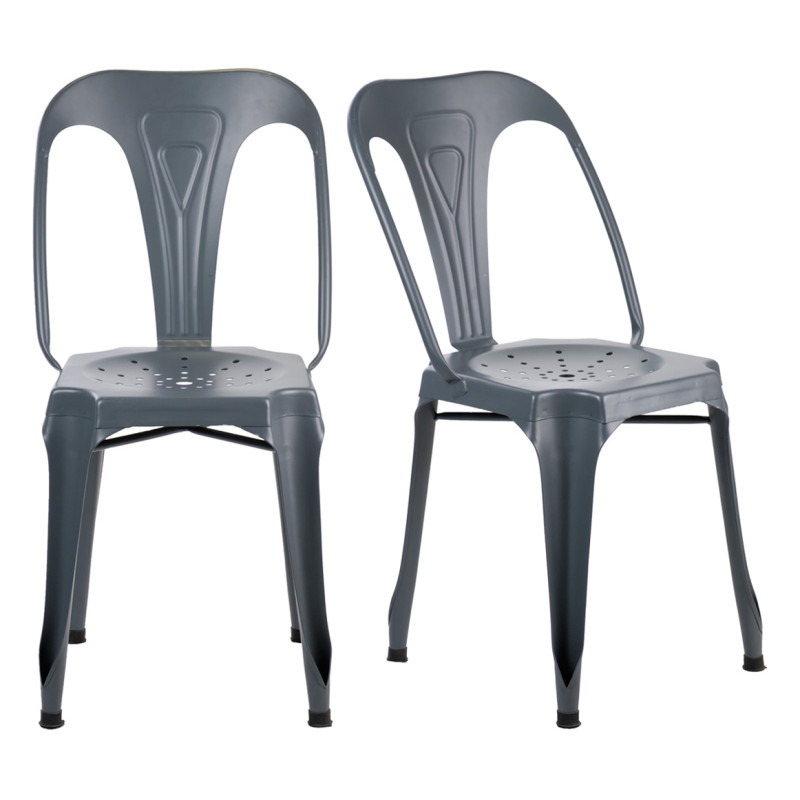 Lot de 2 Chaises en Métal Gris avec Perforations sur l'Assise - Style industriel - METALICA