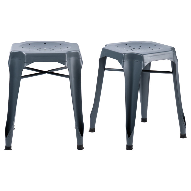 Lot de 2 Tabourets en Métal Gris avec Perforations sur l'Assise - Style industriel - METALICA