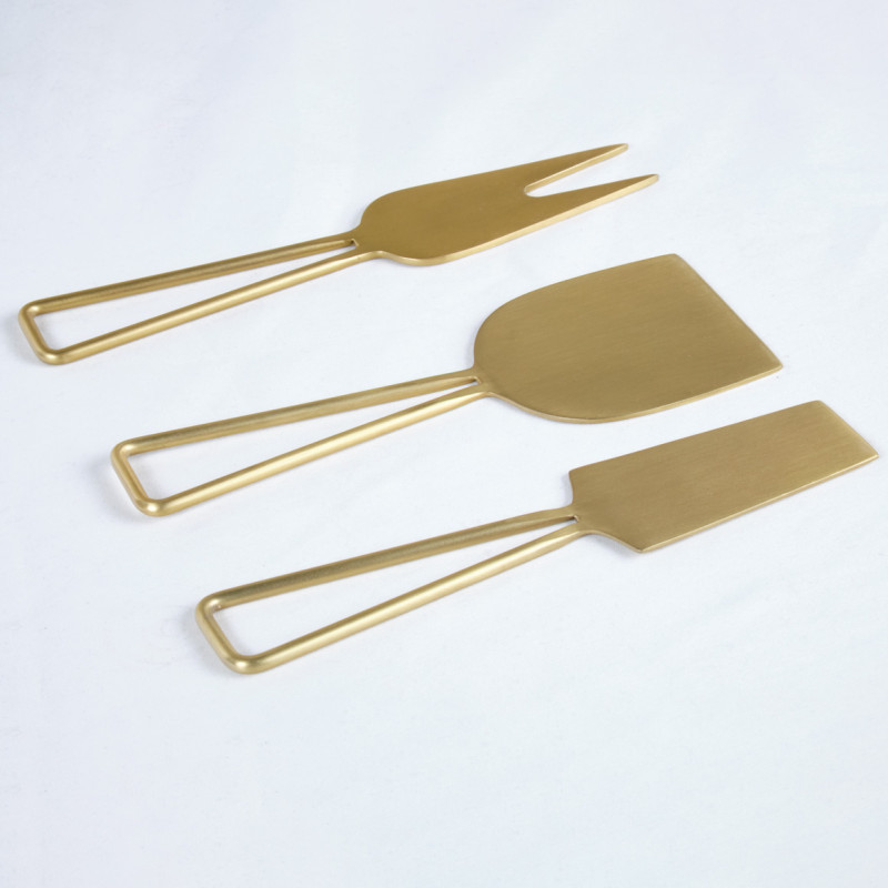 Service fromage de 3 couverts acier inox doré finition brossé - 8122
