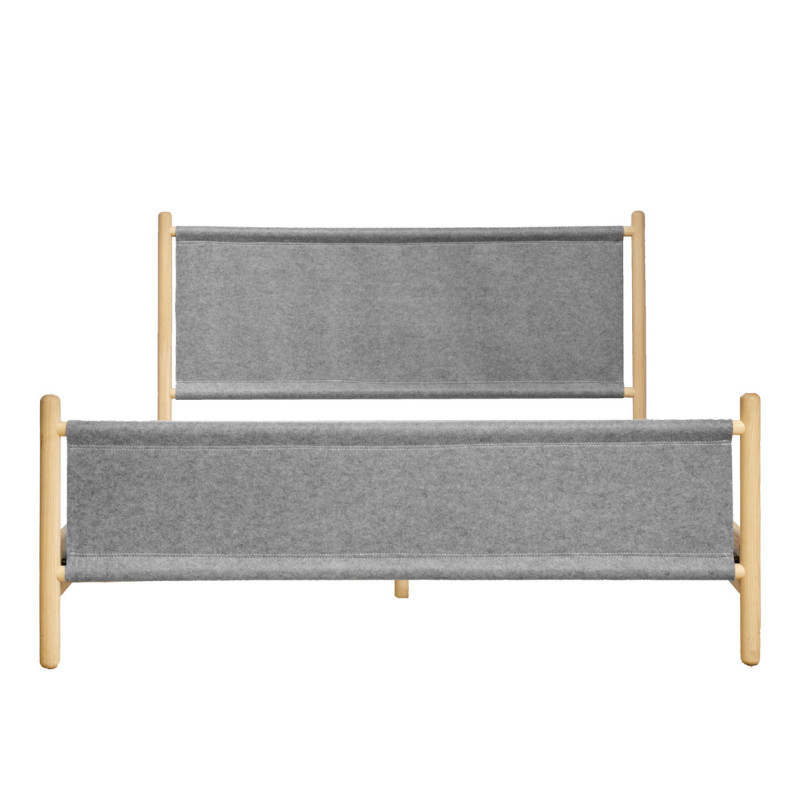 Lit 140 x 200 cm en bois de frêne et feutrine gris - AGDE 6599
