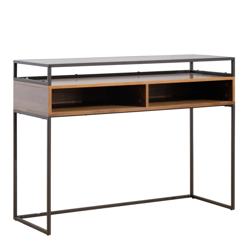 Console 110 cm décor bois foncé et plateau verre fumé - INGRESSO 4063