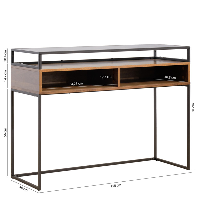 Console 110 cm décor bois foncé et plateau verre fumé - INGRESSO 4063