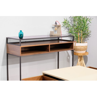 Console 110 cm décor bois foncé et plateau verre fumé - INGRESSO 4063