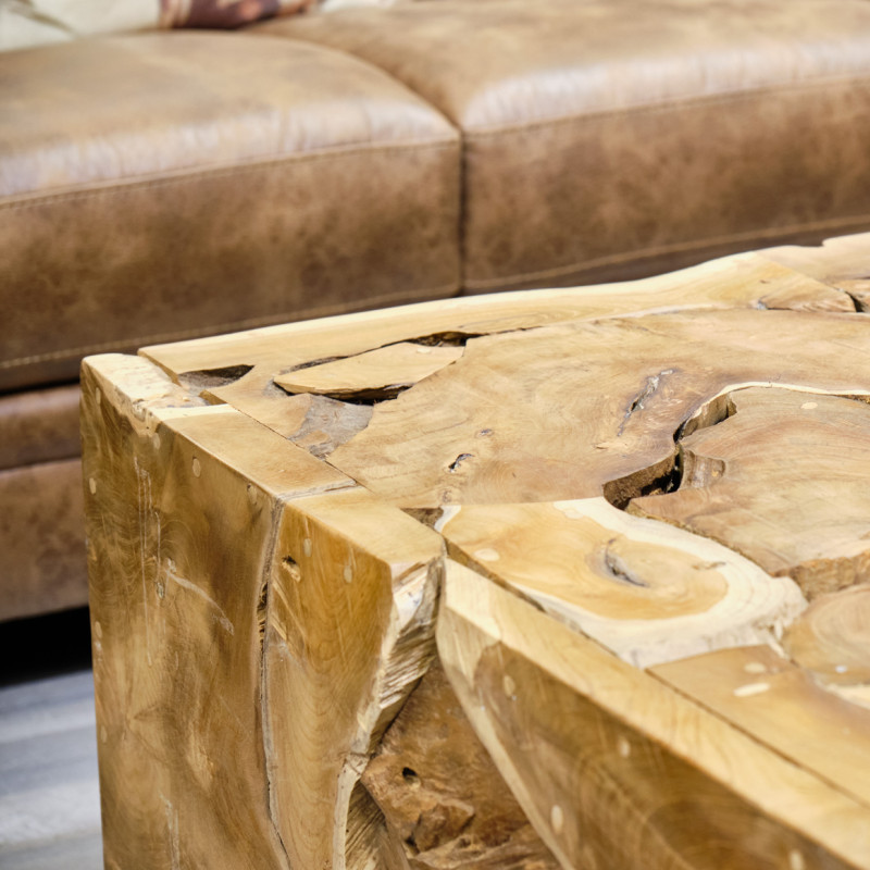 Table basse carrée L.100 cm avec assemblage de bois de teck - TEKKU