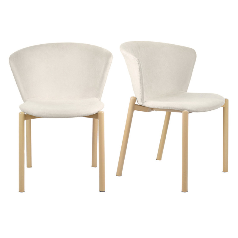 Lot de 2 Chaises en Tissu Beige Clair avec Dossier Enveloppant et Piètement en Métal Effet Bois - FOCA