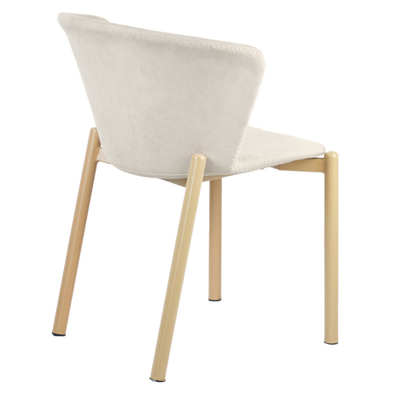 Lot de 2 Chaises en Tissu Beige Clair avec Dossier Enveloppant et Piètement en Métal Effet Bois - FOCA