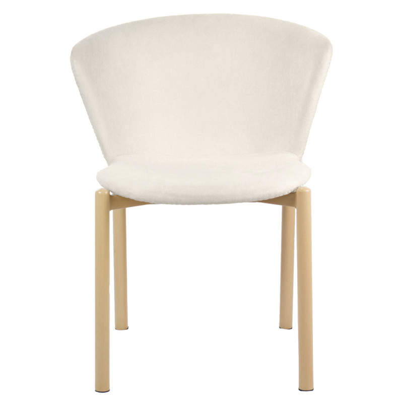 Lot de 2 Chaises en Tissu Beige Clair avec Dossier Enveloppant et Piètement en Métal Effet Bois - FOCA