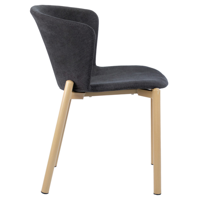 Lot de 2 Chaises en Tissu Gris Anthracite avec Dossier Enveloppant et Piètement en Métal Effet Bois - FOCA