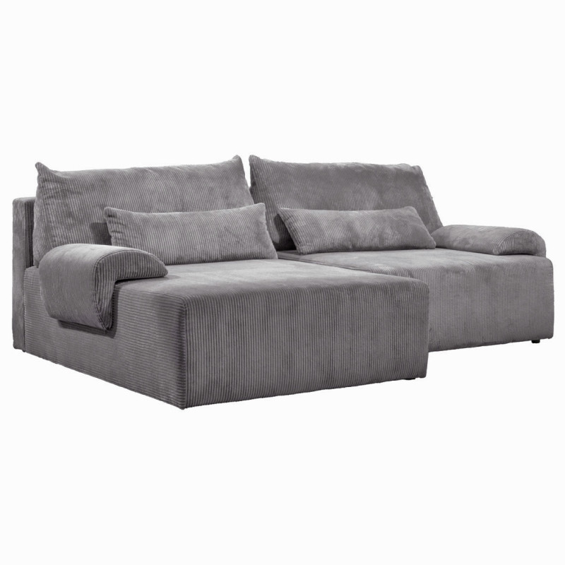 Canapé d'Angle Réversible et Convertible Revêtement Velours Gris Côtelé avec Accoudoirs et Coussins - Design Moderne - LESTER