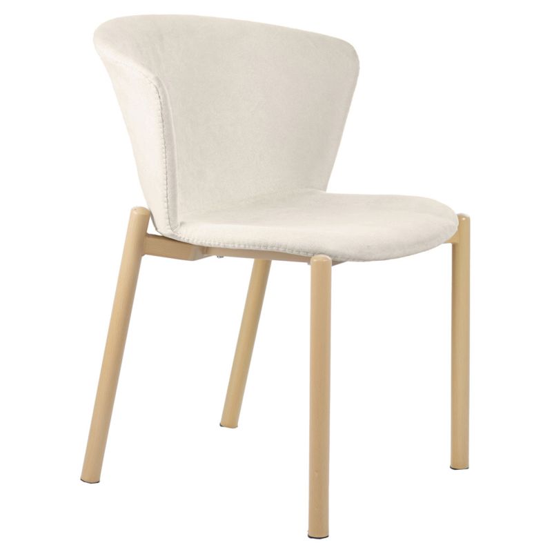 Lot de 2 Chaises en Tissu Beige Clair avec Dossier Enveloppant et Piètement en Métal Effet Bois - FOCA