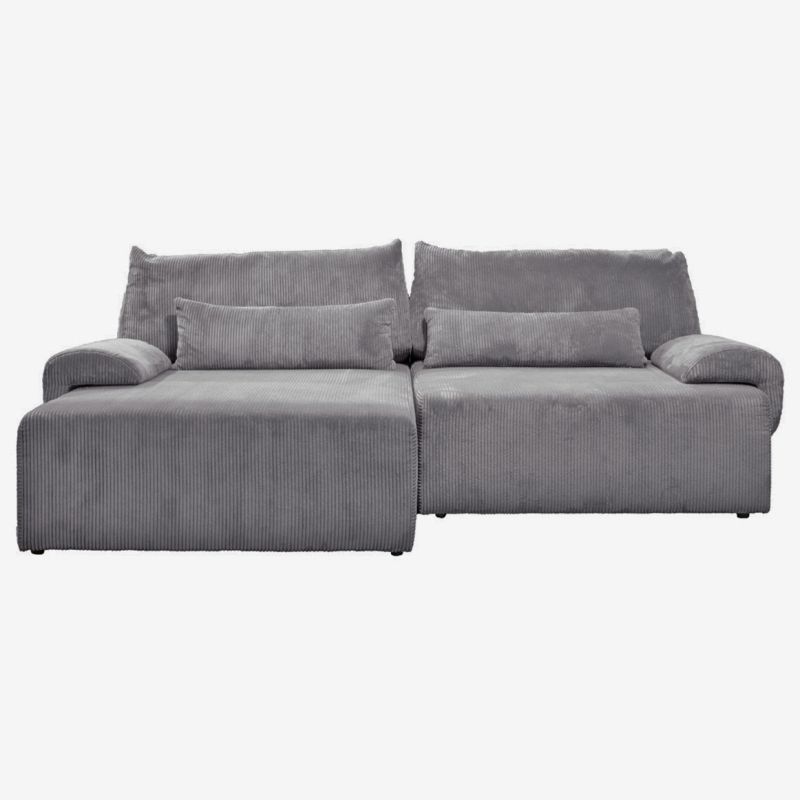 Canapé d'Angle Réversible et Convertible Revêtement Velours Gris Côtelé avec Accoudoirs et Coussins - Design Moderne - LESTER