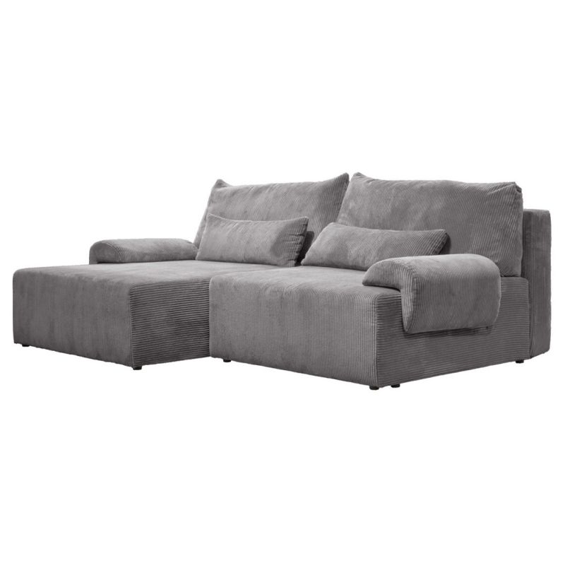 Canapé d'Angle Réversible et Convertible Revêtement Velours Gris Côtelé avec Accoudoirs et Coussins - Design Moderne - LESTER