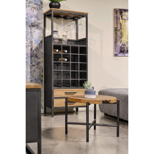 Meuble de Bar en Teck Recyclé et Métal Gris Foncé Effet Vieilli avec Range Bouteilles et Porte Verres - Design Industriel - LOFT