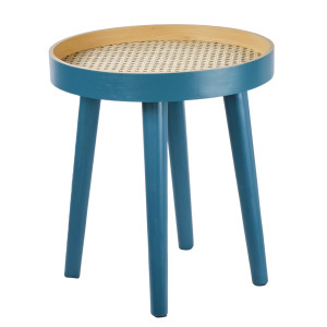 Table d'appoint ronde 40 cm en bois bleu avec cannage - PABLO 0900