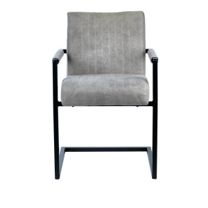 Chaise avec accoudoirs en microfibre gris clair rembourré et pieds luge en métal noir - GIGI
