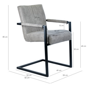 Chaise avec accoudoirs en microfibre gris clair rembourré et pieds luge en métal noir - GIGI