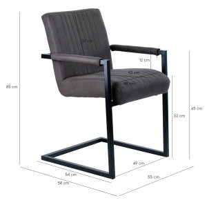 Chaise avec accoudoirs en microfibre gris anthracite rembourré et pieds luge en métal noir - GIGI