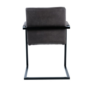 Chaise avec accoudoirs en microfibre gris anthracite rembourré et pieds luge en métal noir - GIGI